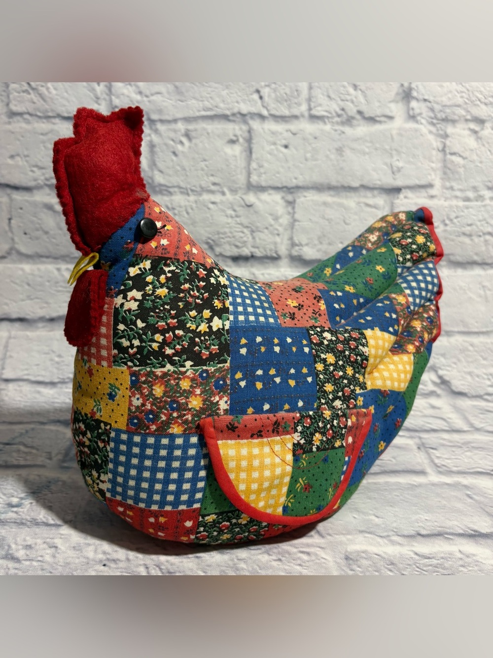 Vintage 90’s-00’s handmade patchwork chicken weighted doorstop